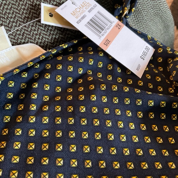 Michael Kors Plus Size 2X Printed Side-Tie Jumpsuit Navy Blue with Gold/Yellow - Picture 2 of 3